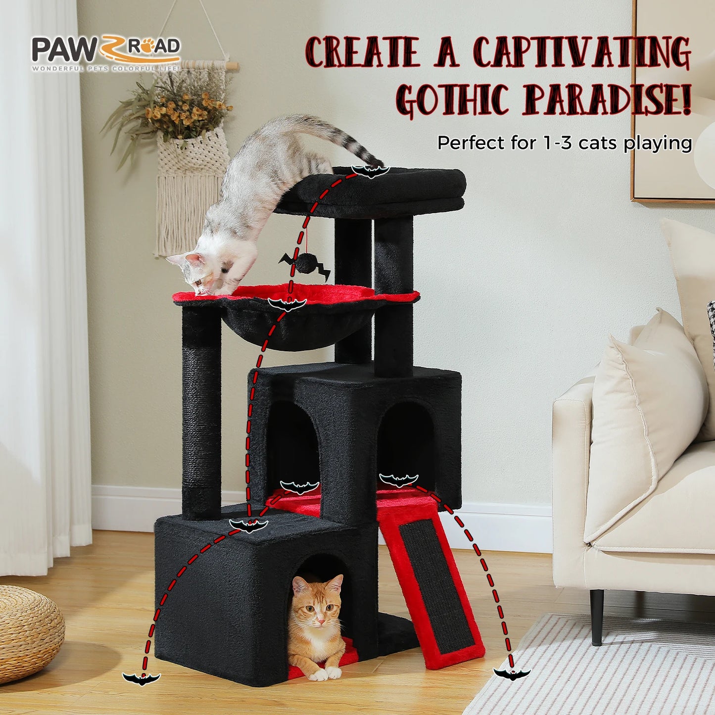 Large Cat Tree for Indoor Cats with Sisal Scratching Post