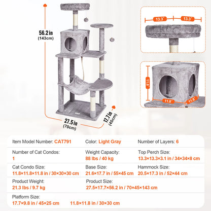 Cat Tower with Cat Condo Sisal Scratching Post Hammock and Top Perch