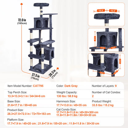 Cat Tower with Cat Condo Sisal Scratching Post Hammock and Top Perch