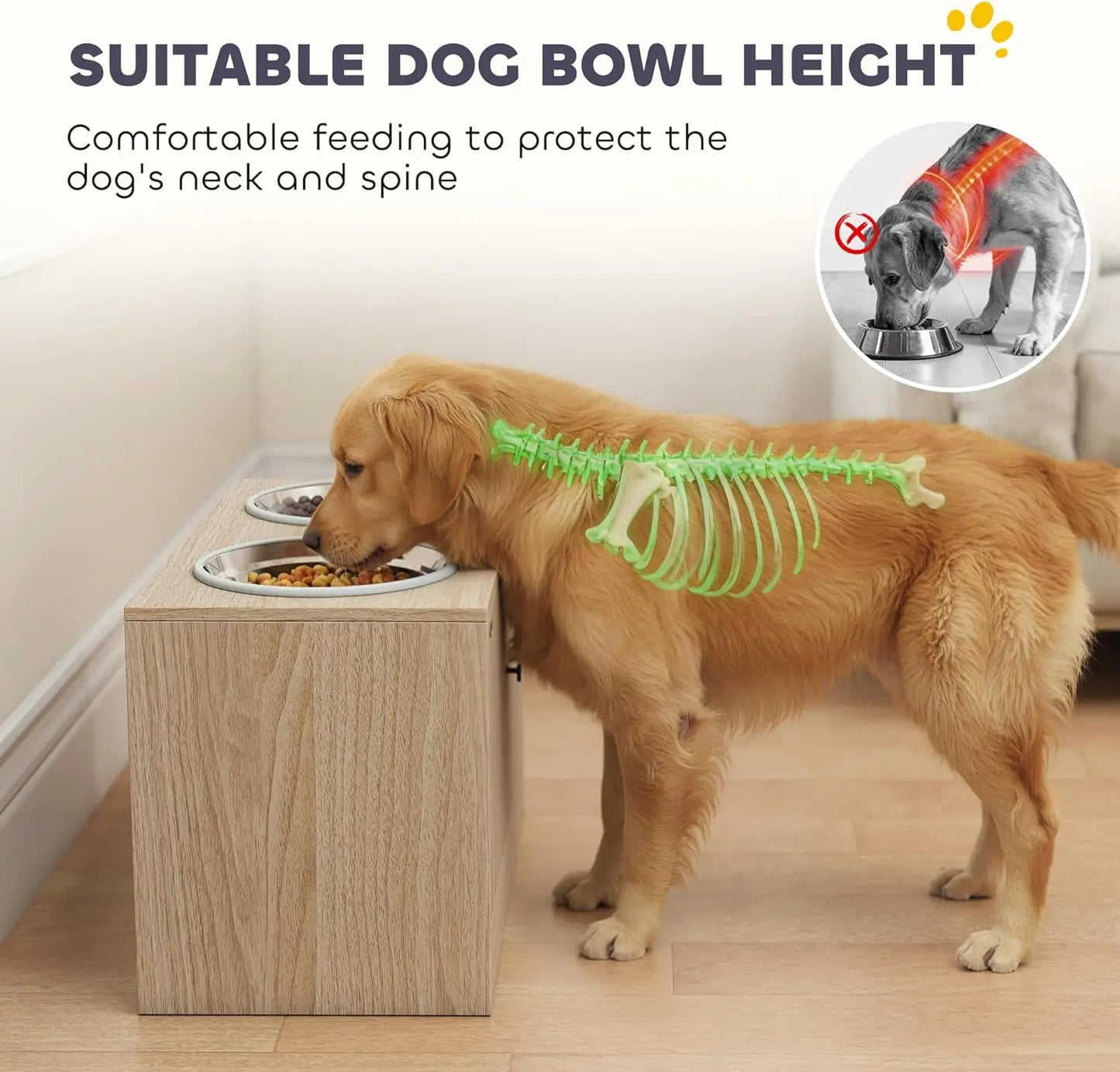Elevated Storage Cabinet Pet Feeding Station with Slow Feeder & Non-Slip, for Large Pets
