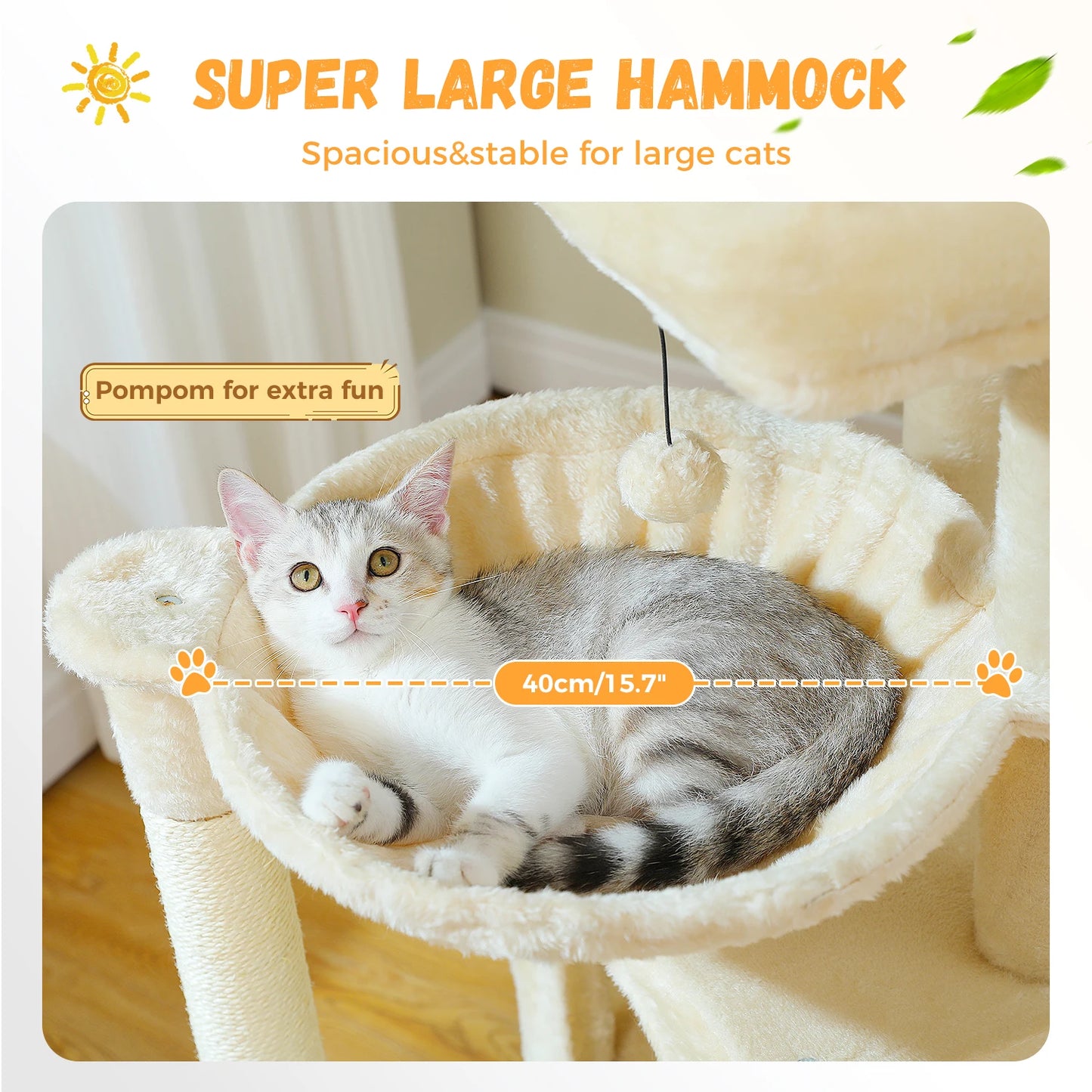 Large Cat Tree for Indoor Cats with Sisal Scratching Post