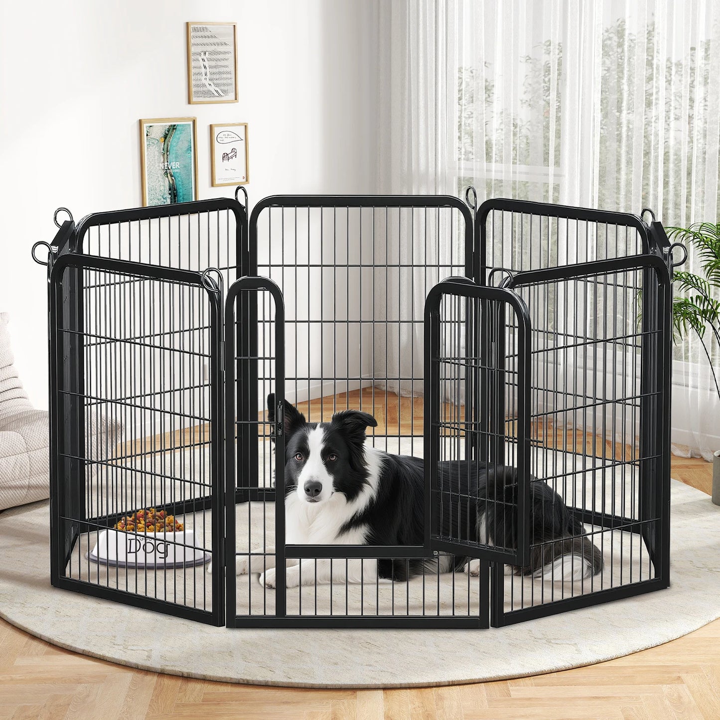 Dog Playpen with Door, Outdoor/Indoor Foldable Metal for Yard, RV Camping, DIY Pet Cage