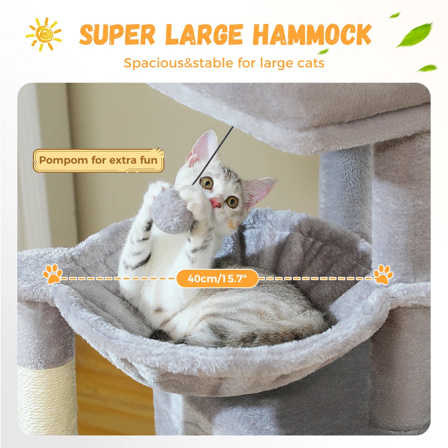 Large Cat Tree for Indoor Cats with Sisal Scratching Post