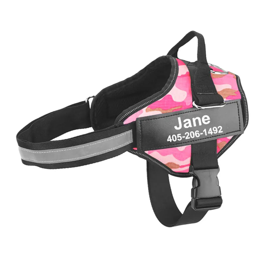 NO PULL Reflective Breathable Adjustable Harness For Dog Vest ID Custom Patch