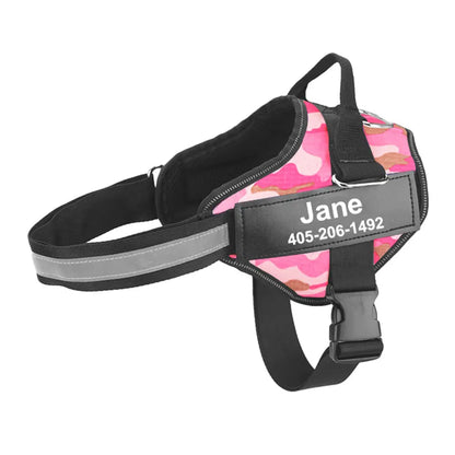 NO PULL Reflective Breathable Adjustable Harness For Dog Vest ID Custom Patch