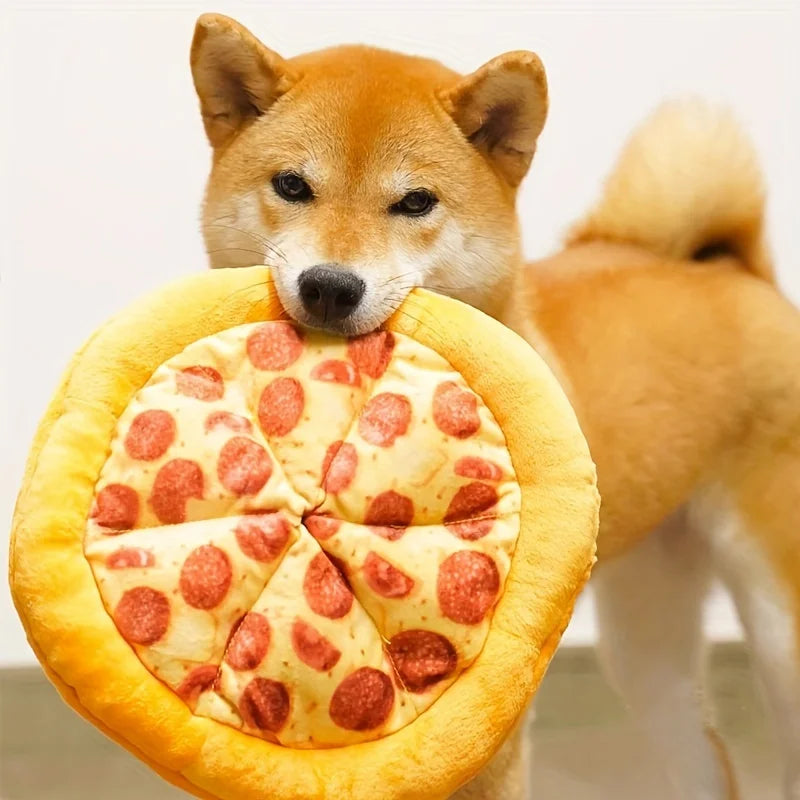 Squeaky Plush Pizza & Shrimp Dog Toy Durable Chew for Small Breeds