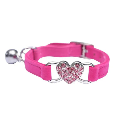 8 Colors Adjustable Soft Velvet Heart Charm and Bell Cat Collar Safety Elastic
