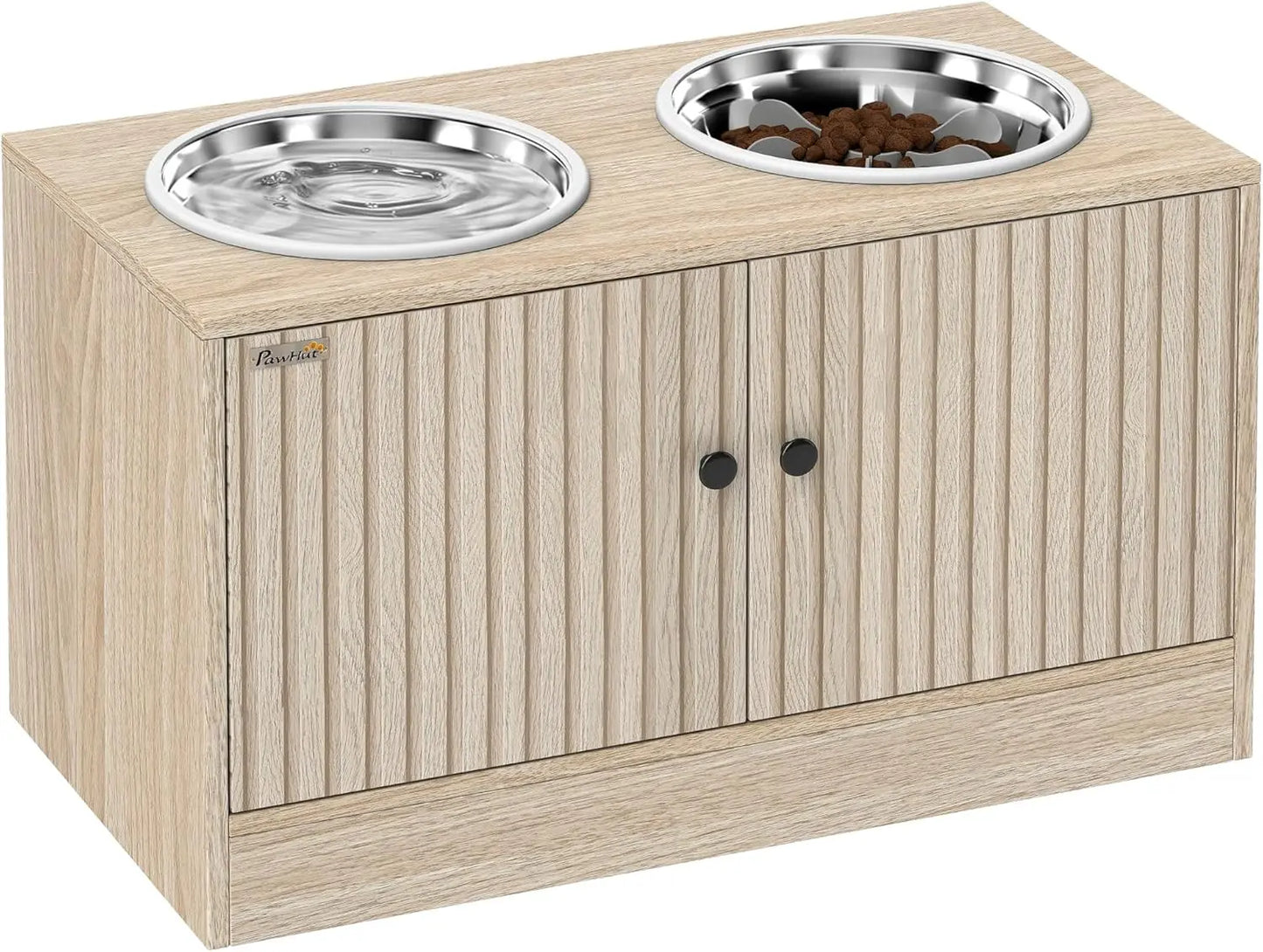 Elevated Storage Cabinet Pet Feeding Station with Slow Feeder & Non-Slip, for Large Pets