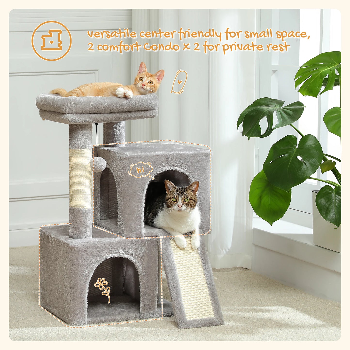 Large Cat Tree for Indoor Cats with Sisal Scratching Post