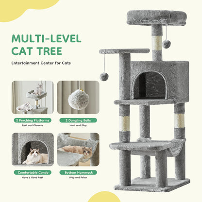 44In Cat Tree Tall Multi-Cat Climbing Tower Natural Sisal Scratching Posts