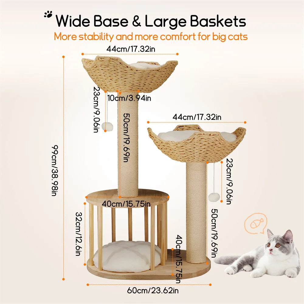 3-Tier Cat Tree Padded Plush Napping Perches Sisal Rope Scratching Posts and Hanging Toy