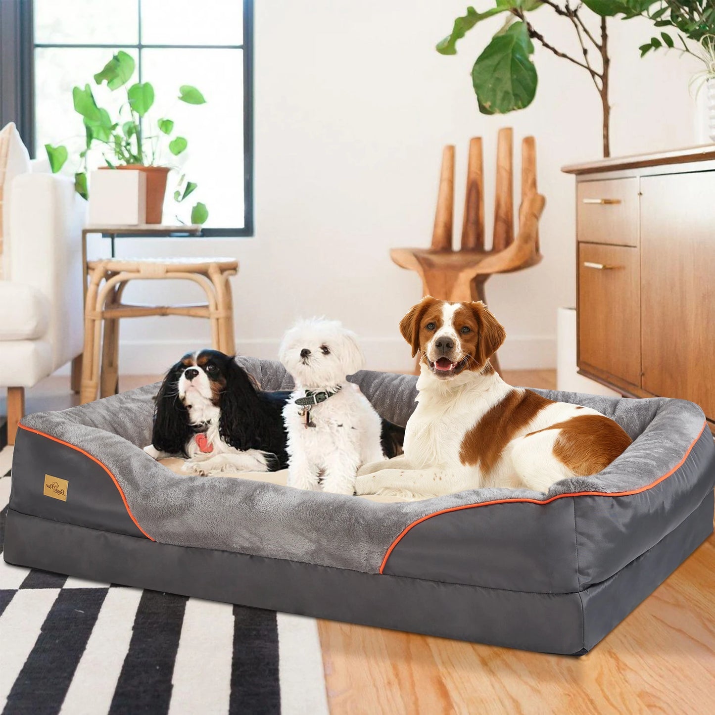 Super Soft Orthopedic Foam Pet Bed with Cotton-padded Bolster and Removable Cover