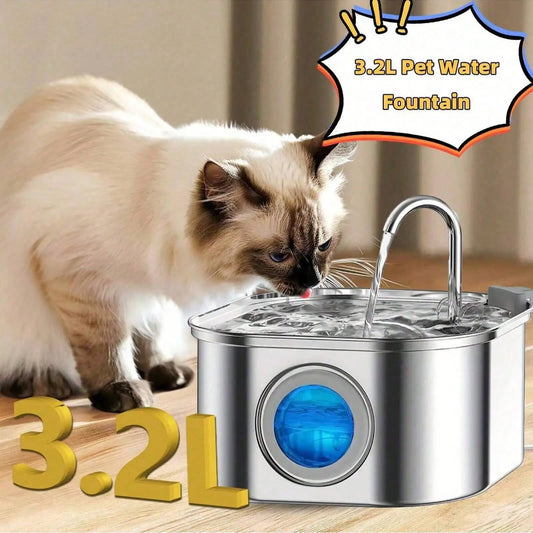 1pc 108.2oz Stainless Steel Quiet Water Fountain USB-Powered