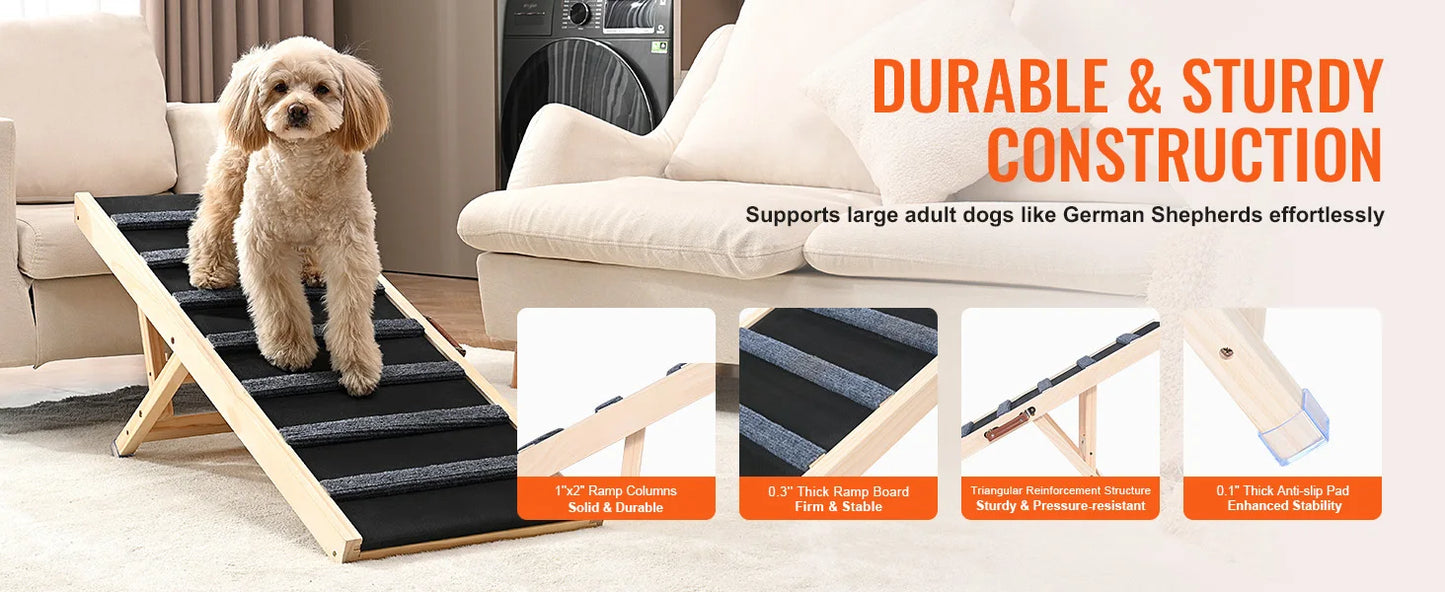 Dog Ramp Folding Ladder Anti-slip High Adjustable Wooden Pet Ramp Removable