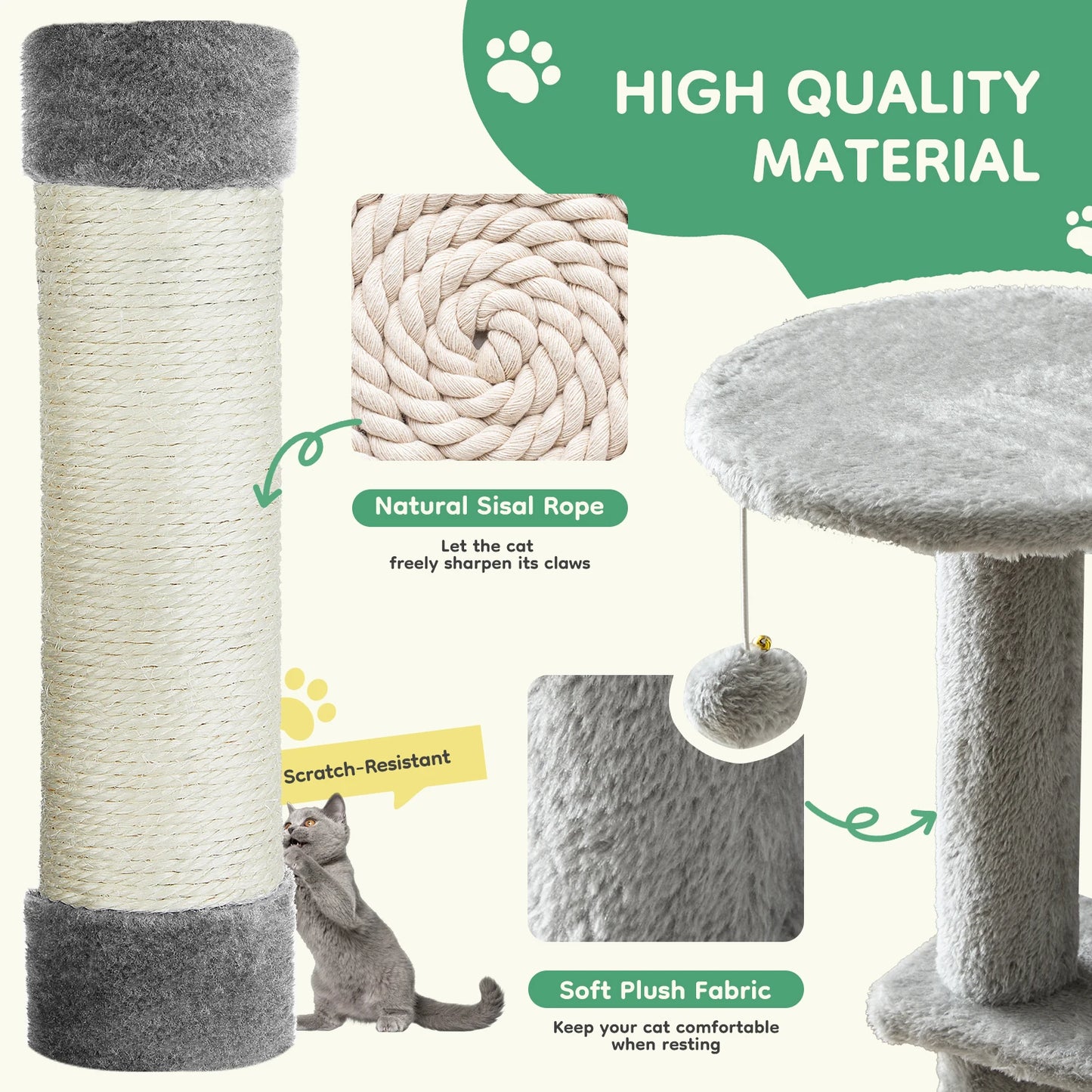 44In Cat Tree Tall Multi-Cat Climbing Tower Natural Sisal Scratching Posts
