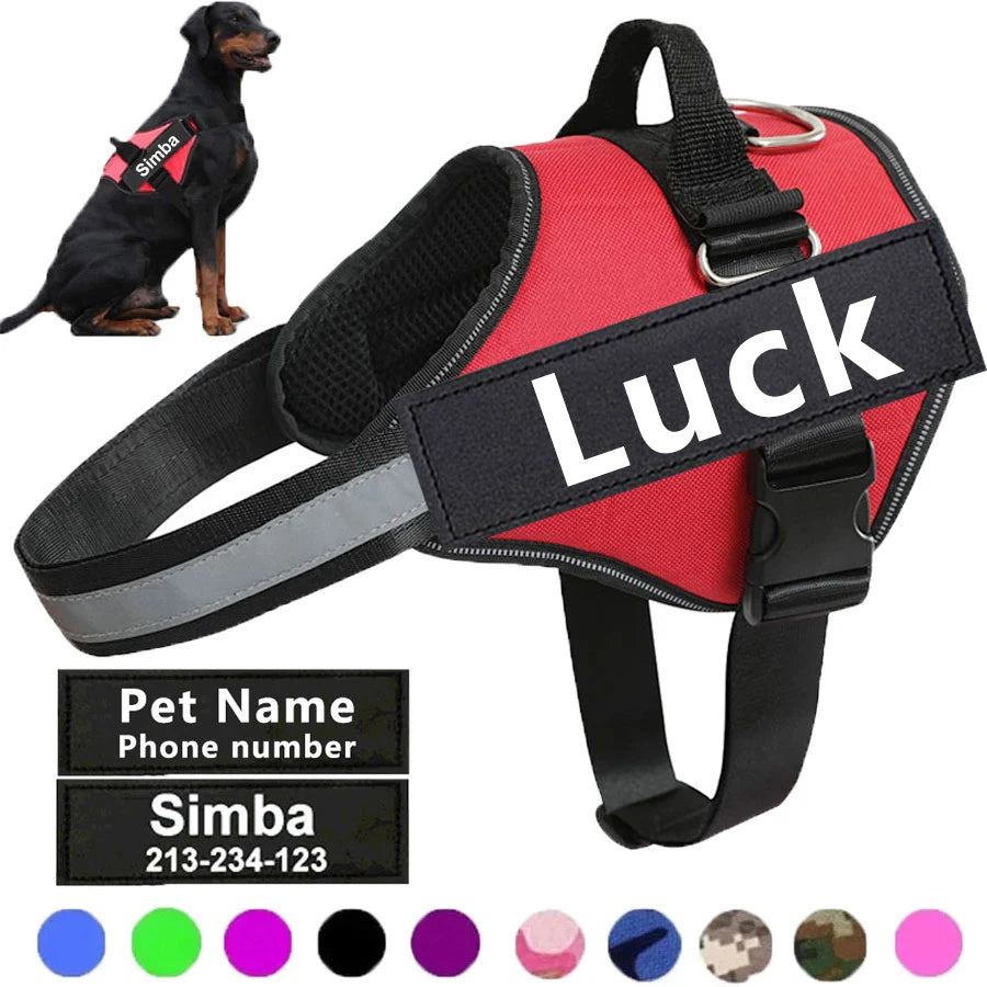 NO PULL Reflective Breathable Adjustable Harness For Dog Vest ID Custom Patch