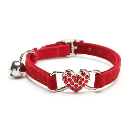 8 Colors Adjustable Soft Velvet Heart Charm and Bell Cat Collar Safety Elastic