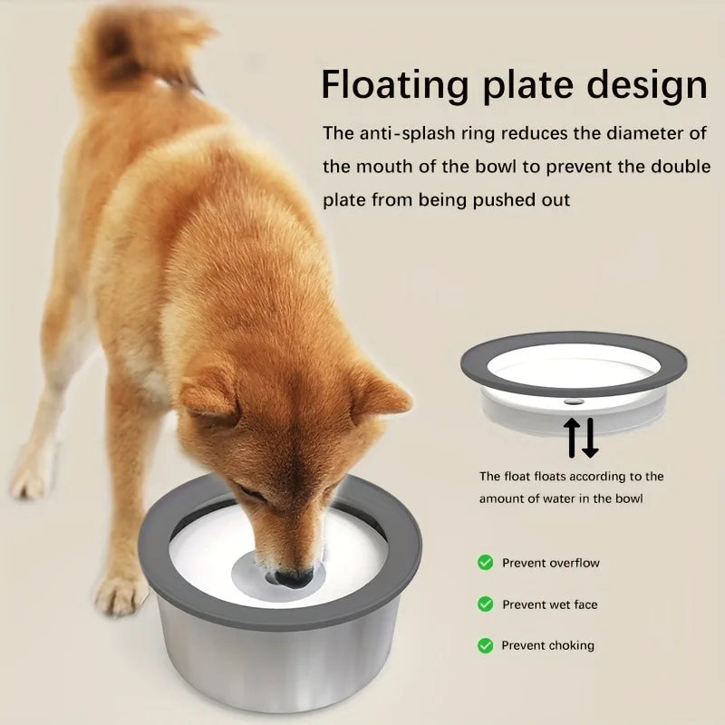 Stainless Steel Dog Water Bowl with Floating Disk Design, Anti-Spill Non-Wet Mouth Pet Drinking Bowl, Slow Feeder Water Dogs