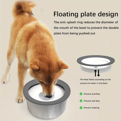 Stainless Steel Dog Water Bowl with Floating Disk Design, Anti-Spill Non-Wet Mouth Pet Drinking Bowl, Slow Feeder Water Dogs