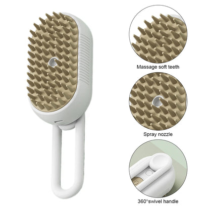 Cat /Dog Steam Brush 3 in 1 Electric USB Rechargeable Grooming Massage Comb for Pet