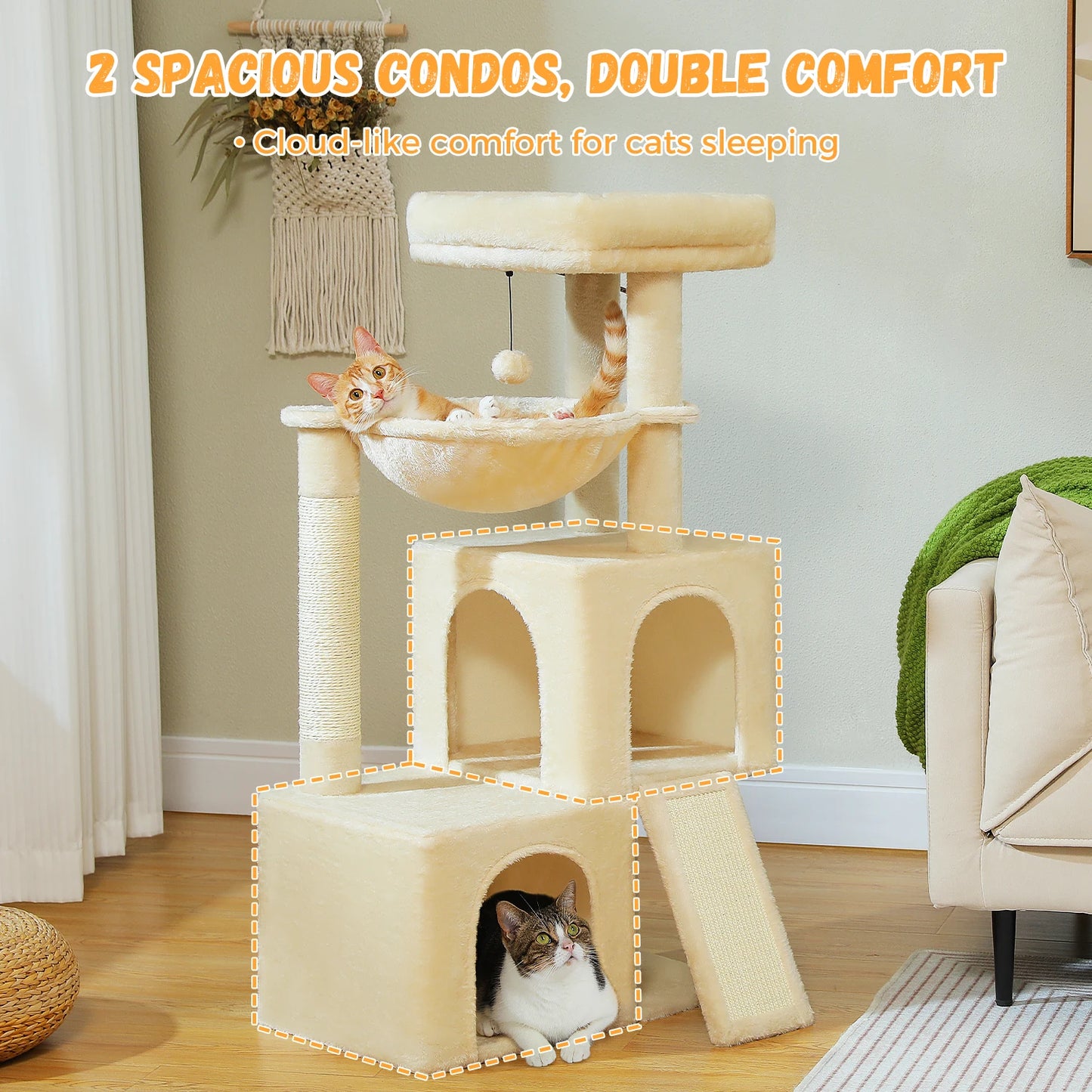 Large Cat Tree for Indoor Cats with Sisal Scratching Post
