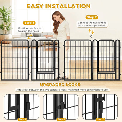 Dog Playpen with Door, Outdoor/Indoor Foldable Metal for Yard, RV Camping, DIY Pet Cage