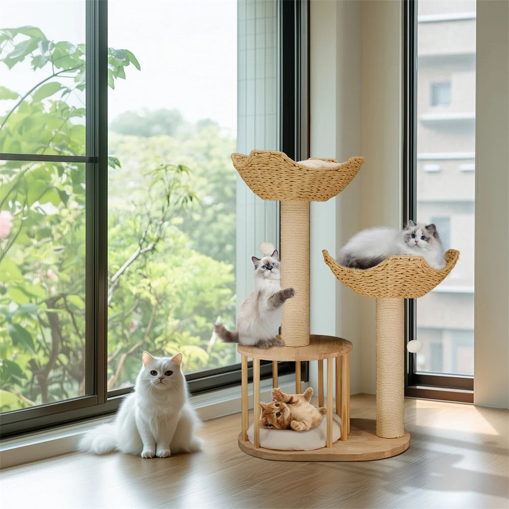 3-Tier Cat Tree Padded Plush Napping Perches Sisal Rope Scratching Posts and Hanging Toy