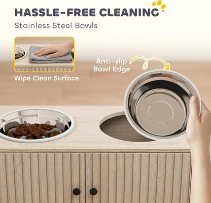 Elevated Storage Cabinet Pet Feeding Station with Slow Feeder & Non-Slip, for Large Pets