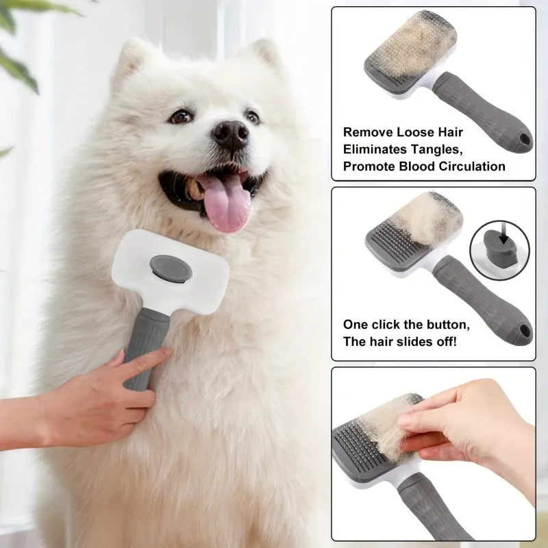 Pet Grooming Brush with One-Click Hair Removal for Dogs & Cats