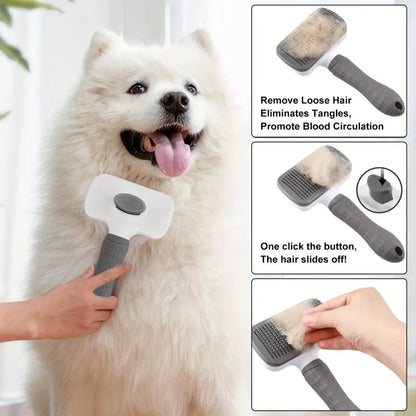 Pet Grooming Brush with One-Click Hair Removal for Dogs & Cats
