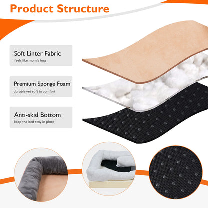 Super Soft Orthopedic Foam Pet Bed with Cotton-padded Bolster and Removable Cover