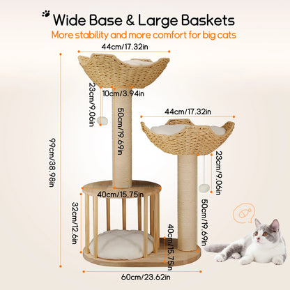 3-Tier Cat Tree Padded Plush Napping Perches Sisal Rope Scratching Posts and Hanging Toy