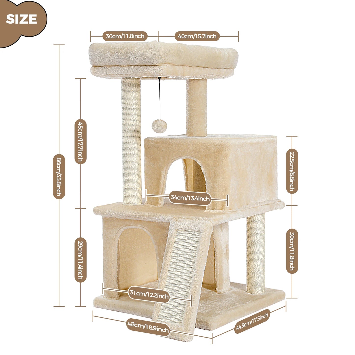 Large Cat Tree for Indoor Cats with Sisal Scratching Post