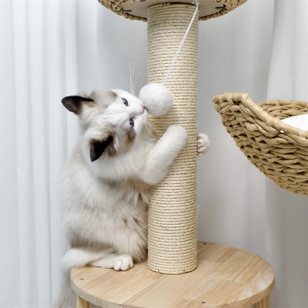 3-Tier Cat Tree Padded Plush Napping Perches Sisal Rope Scratching Posts and Hanging Toy
