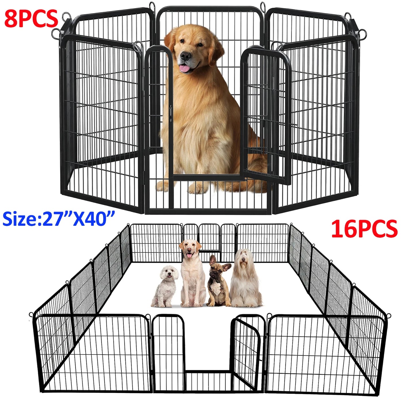 Dog Playpen with Door, Outdoor/Indoor Foldable Metal for Yard, RV Camping, DIY Pet Cage