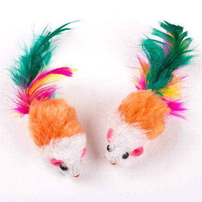 10 Pcs Mouse Colorful Feather Plush Rattle Set for Indoor Cats
