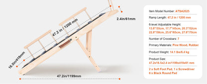 Dog Ramp Folding Ladder Anti-slip High Adjustable Wooden Pet Ramp Removable