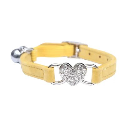 8 Colors Adjustable Soft Velvet Heart Charm and Bell Cat Collar Safety Elastic
