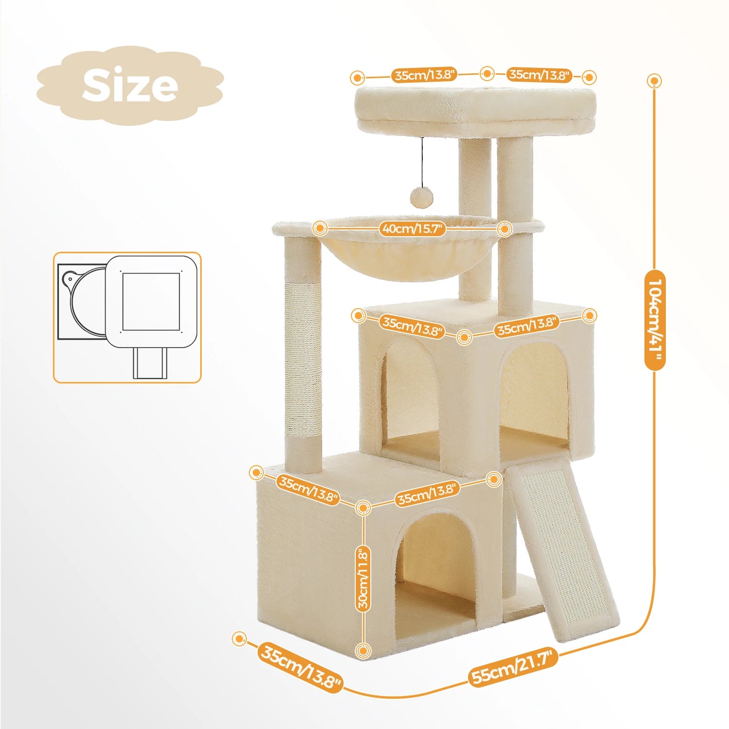 Large Cat Tree for Indoor Cats with Sisal Scratching Post