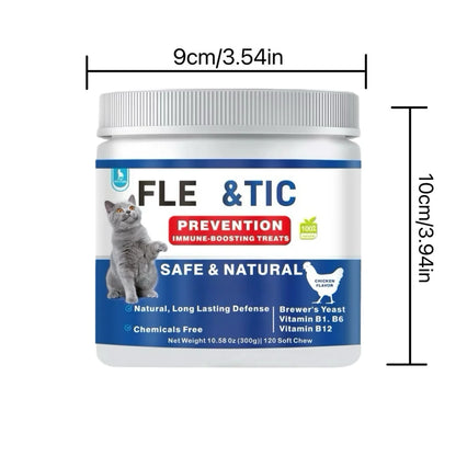 【120 Chews】Cat Flea&Tick Control Chewables - Taurine Supplement for Cats-Skin & Coat Health Support- Suitable for All Breeds