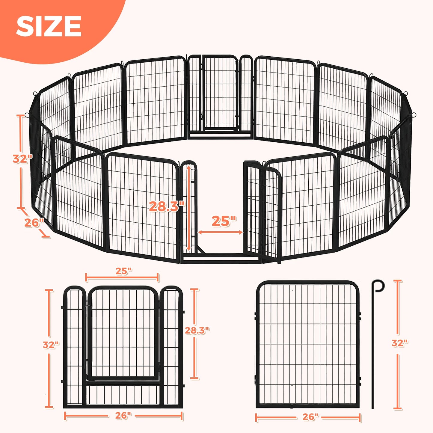 Dog Playpen with Door, Outdoor/Indoor Foldable Metal for Yard, RV Camping, DIY Pet Cage