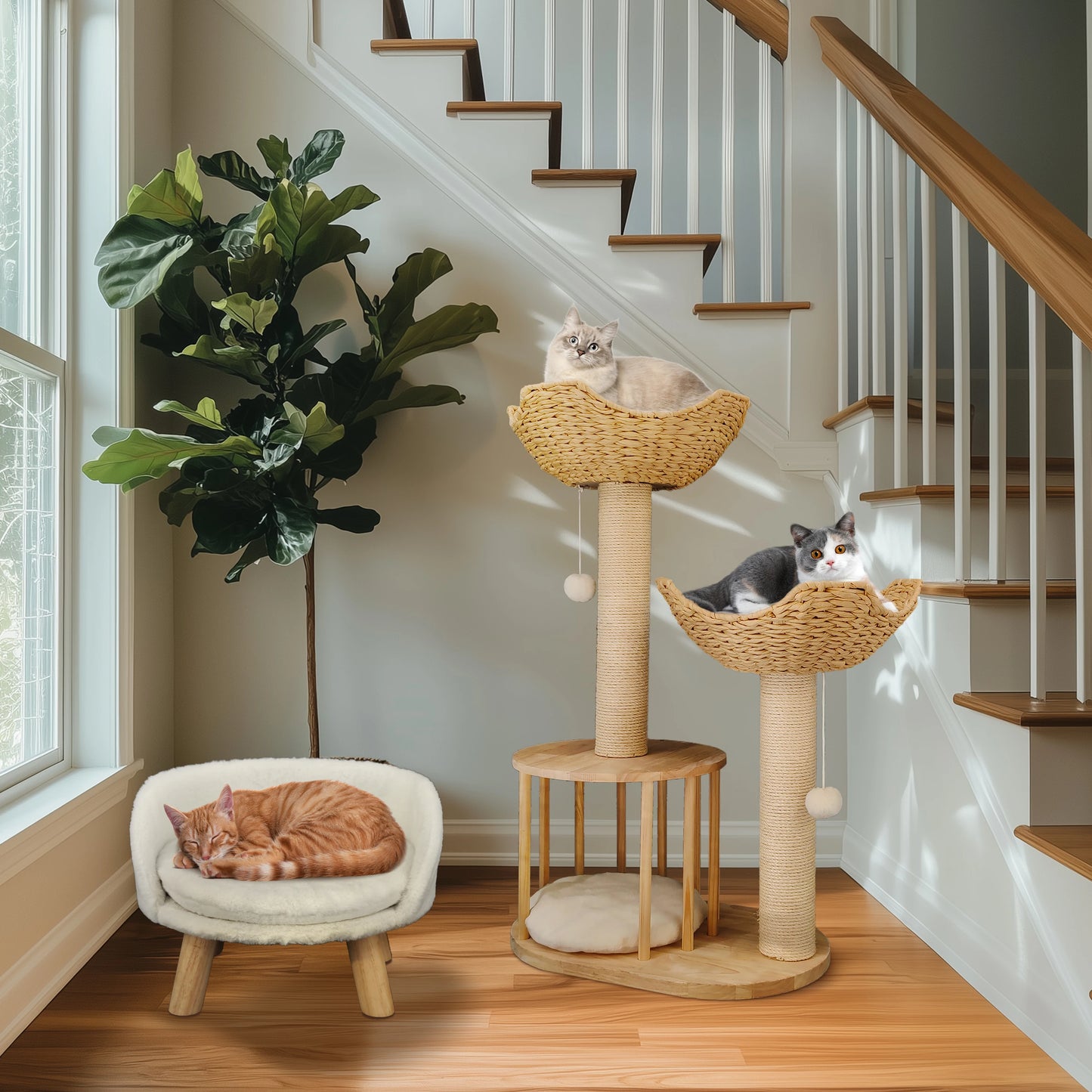3-Tier Cat Tree Padded Plush Napping Perches Sisal Rope Scratching Posts and Hanging Toy