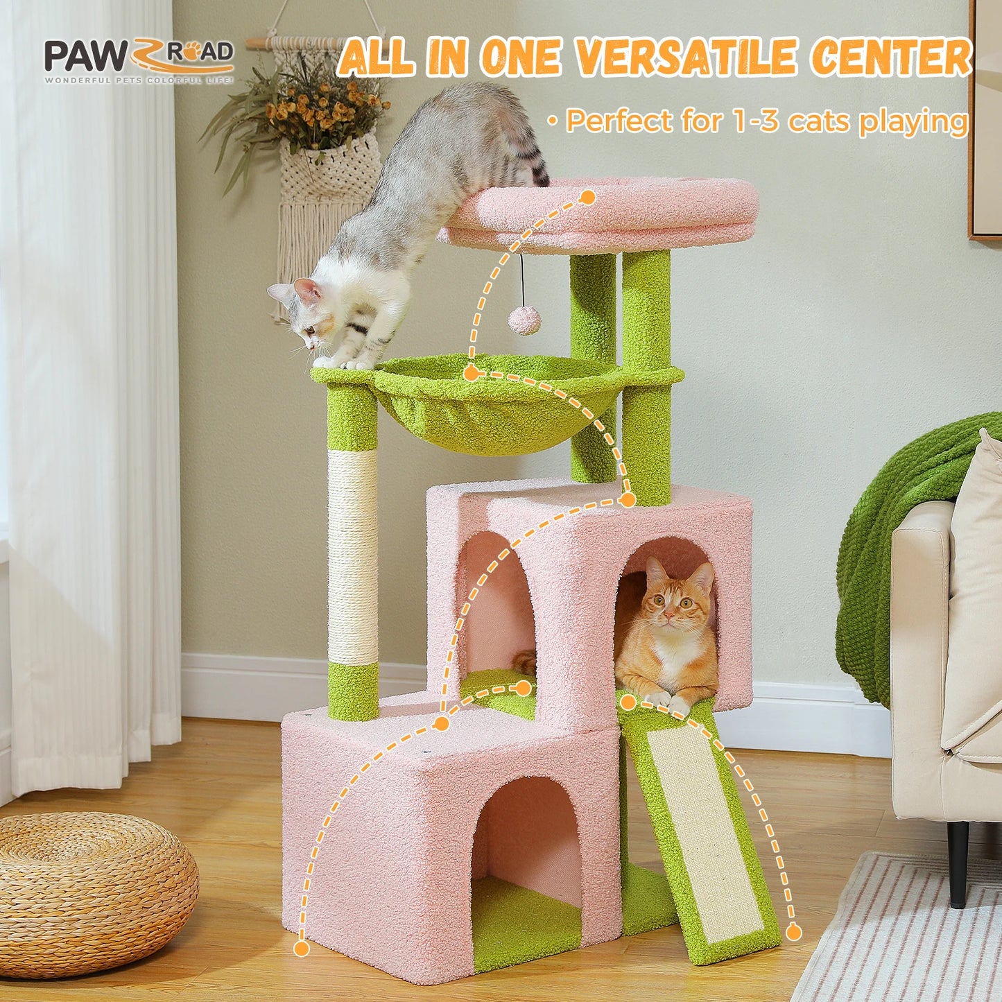 Large Cat Tree for Indoor Cats with Sisal Scratching Post