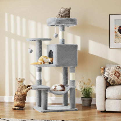 44In Cat Tree Tall Multi-Cat Climbing Tower Natural Sisal Scratching Posts