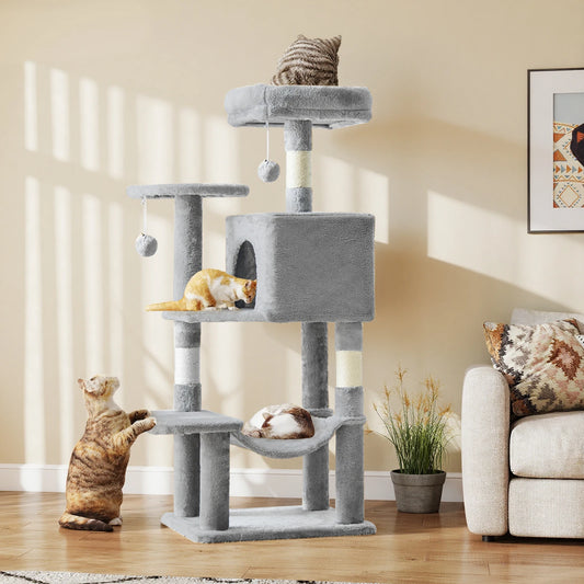 44In Cat Tree Tall Multi-Cat Climbing Tower Natural Sisal Scratching Posts