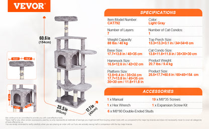 Cat Tower with Cat Condo Sisal Scratching Post Hammock and Top Perch