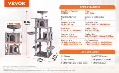 Cat Tower with Cat Condo Sisal Scratching Post Hammock and Top Perch