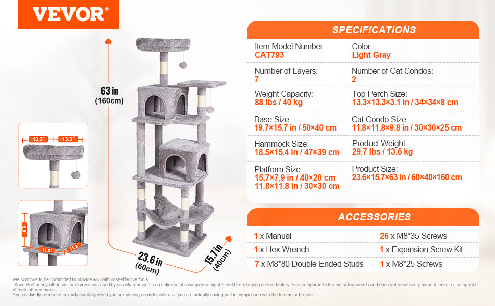 Cat Tower with Cat Condo Sisal Scratching Post Hammock and Top Perch