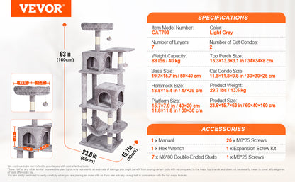 Cat Tower with Cat Condo Sisal Scratching Post Hammock and Top Perch