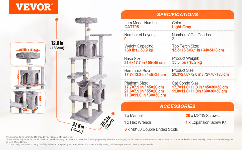Cat Tower with Cat Condo Sisal Scratching Post Hammock and Top Perch
